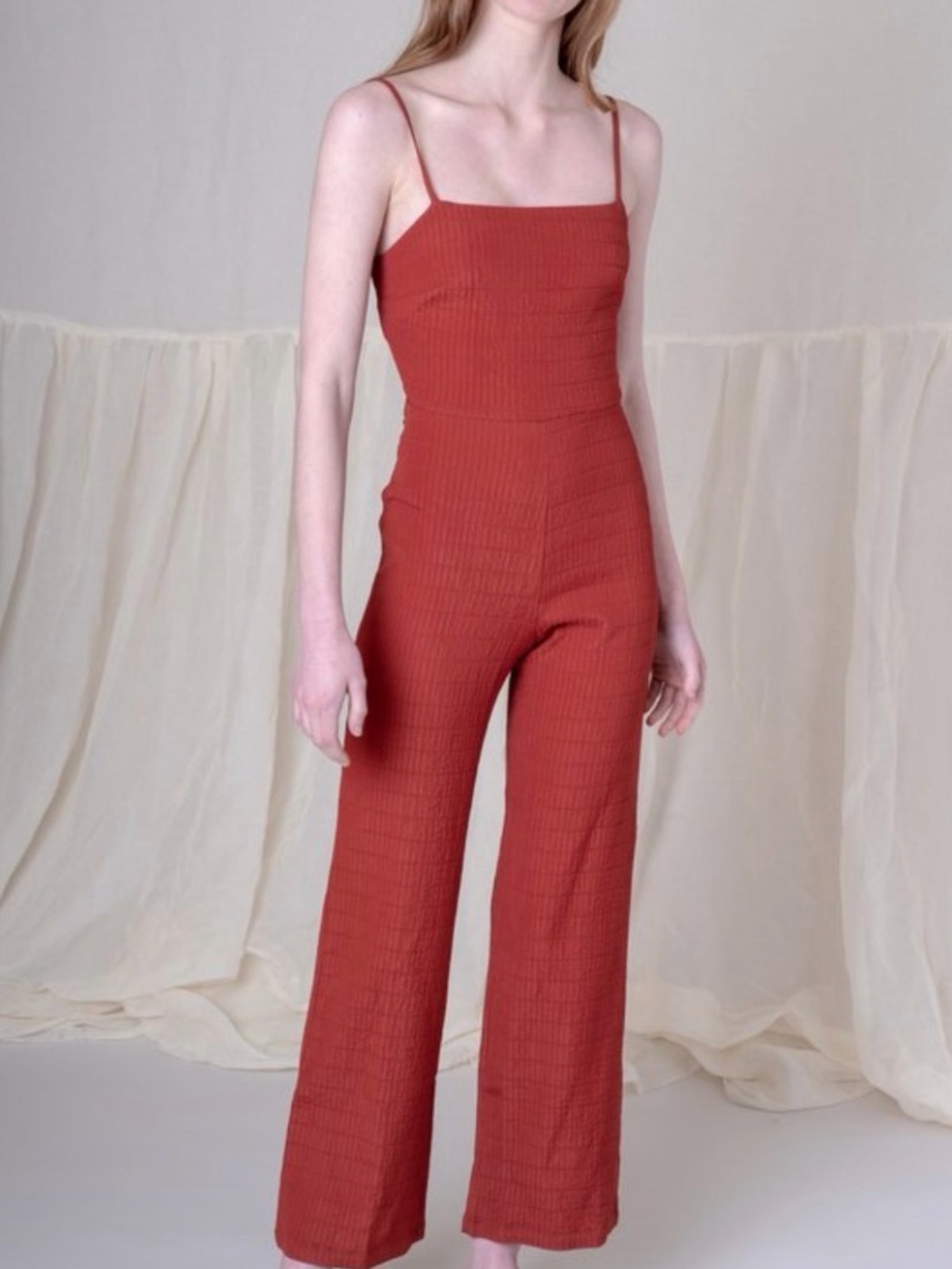 Paloma Wool Terracotta Red Spaghetti-Strap Square-Neck Jumpsuit